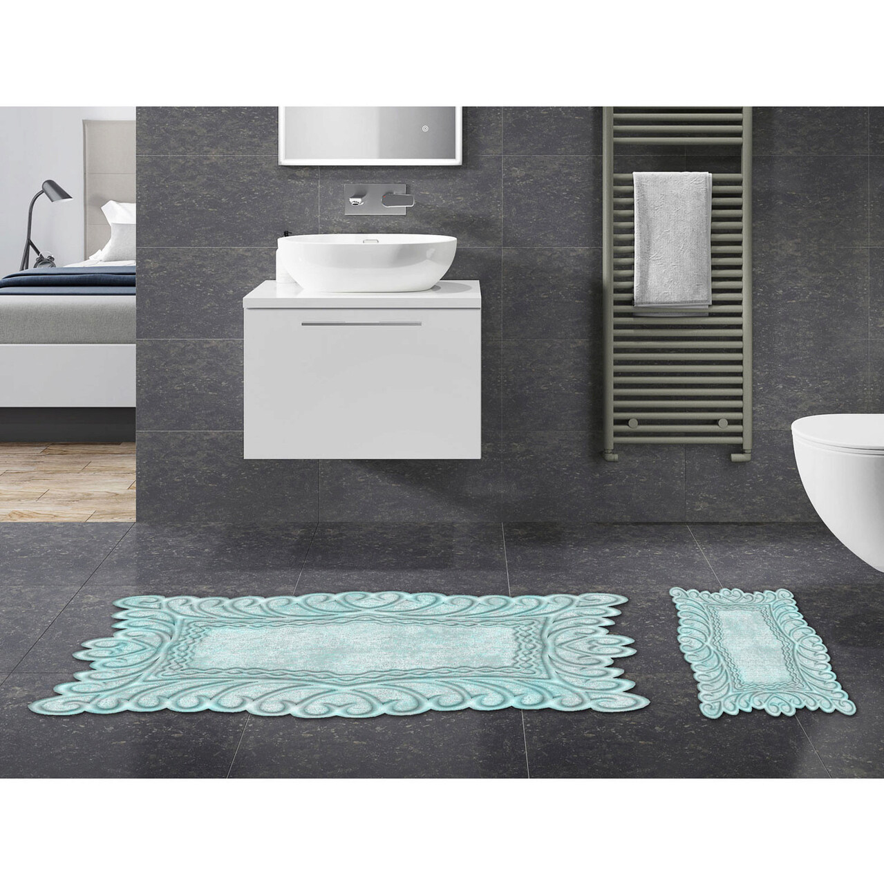 Set covorase de baie, L'essentiel Maison, 21016115Mv, Albastru - imagine 6